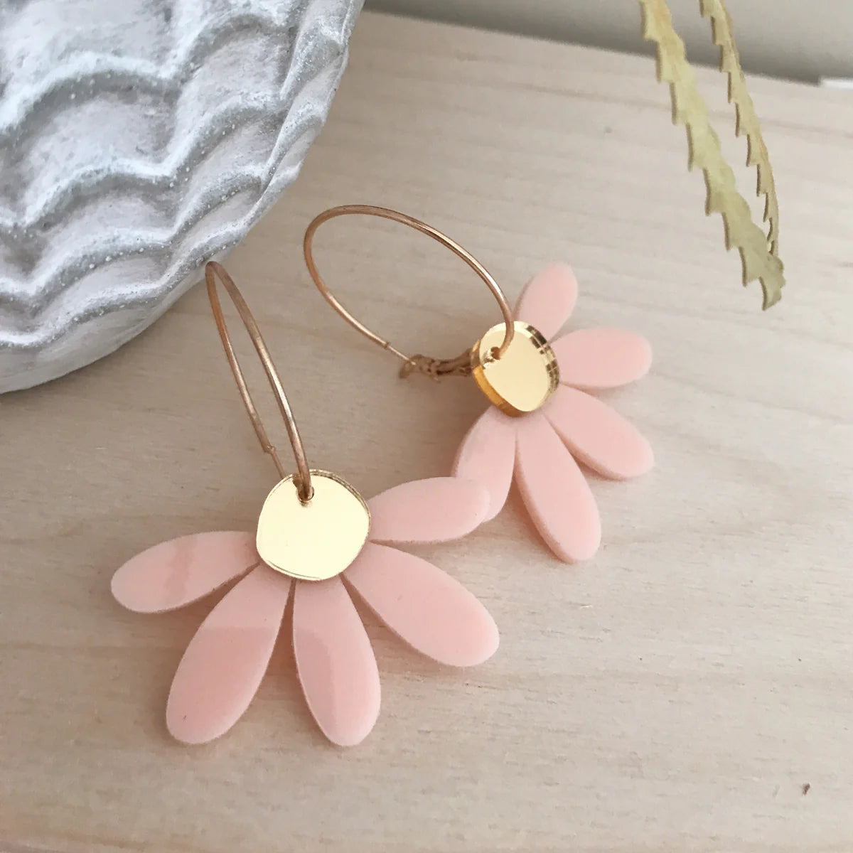 Foxie Collective - Jumbo Daisy Hoop Earrings Pale Pink