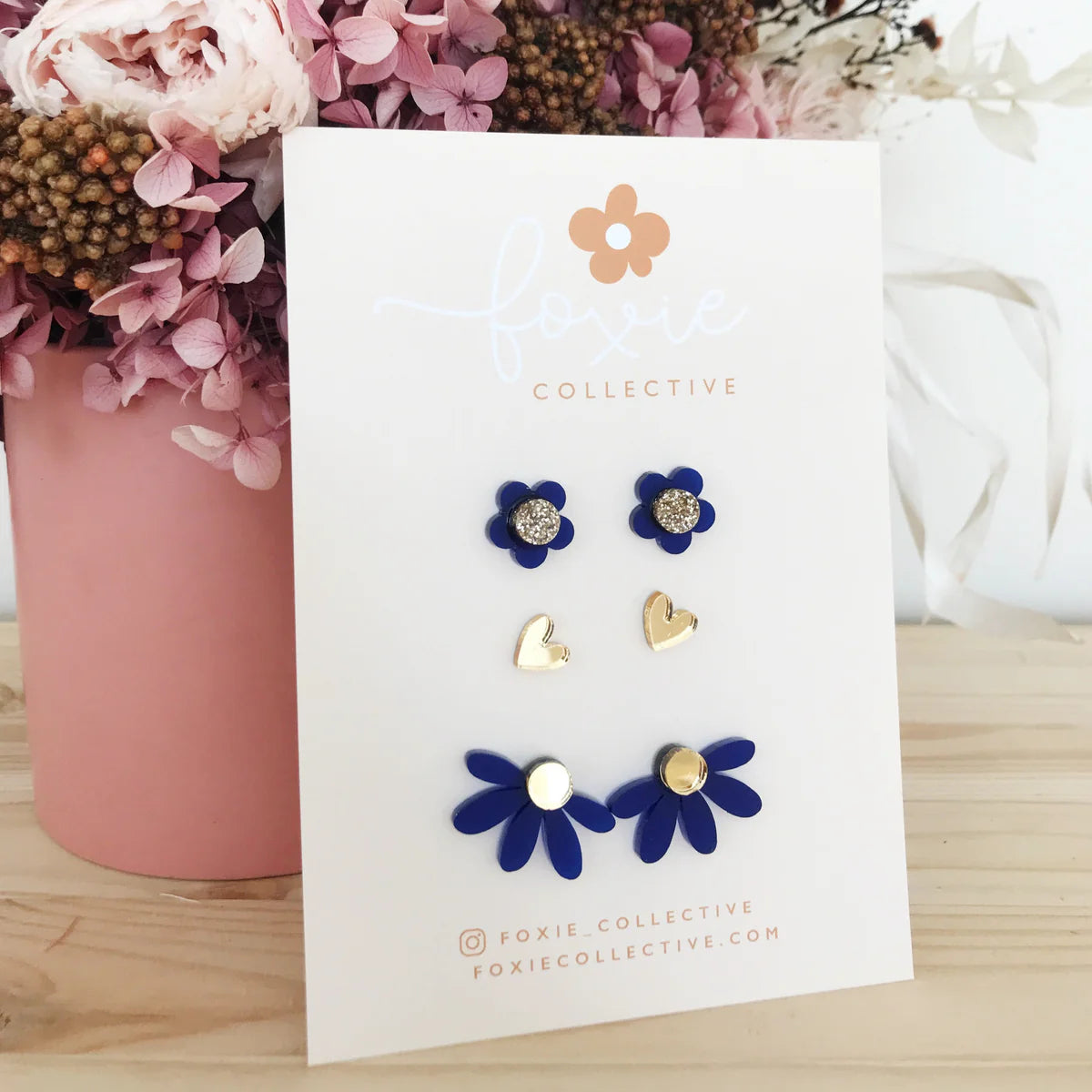 Foxie Collective - Stud Pack Trio Frosted Sapphire + Gold