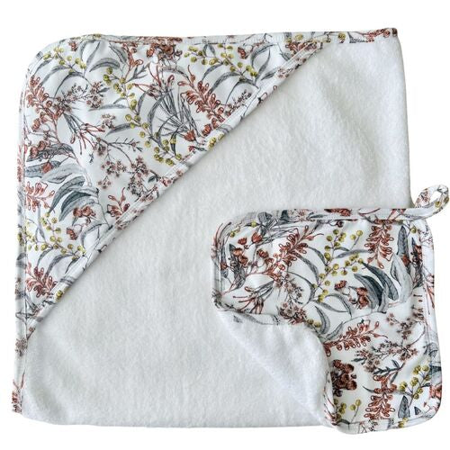 Mini & Me - Hooded Towel & Washcloth Set ‘Native Garden’