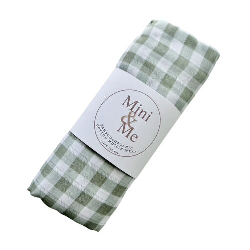 Mini & Me - Bamboo Muslin Wrap ‘Forest Gingham’