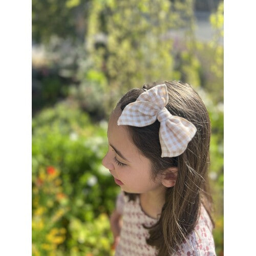 Mini & Me - Fable Bow Headband ‘Nude Gingham’