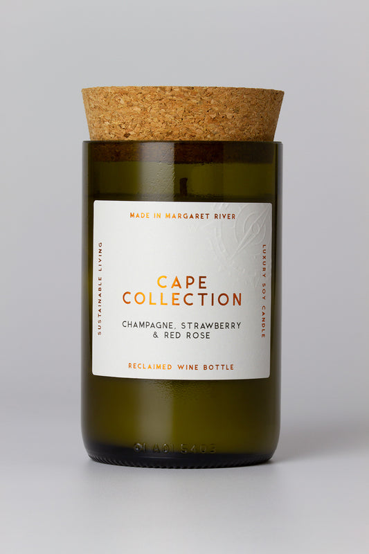 Cape Collection - Champagne, Strawberry& Red Rose Candle (Reclaimed Wine Bottle Jar)