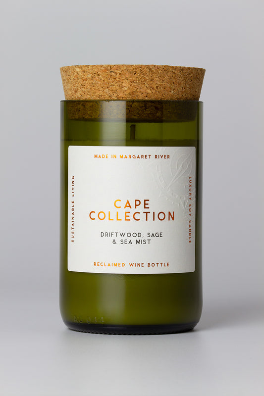 Cape Collection - Driftwood, Sage & Sea Mist Candle (Reclaimed Wine Bottle Jar)