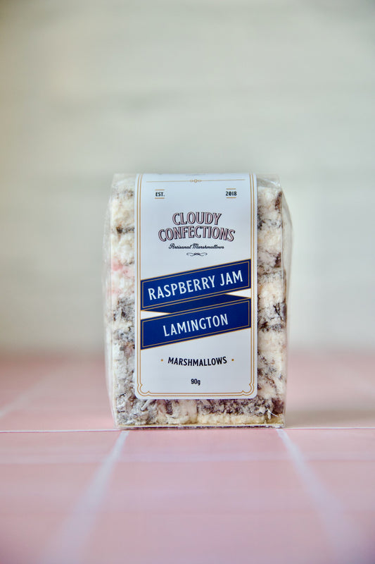 Cloudy Confections - Raspberry Jam Lamington Marshmallows