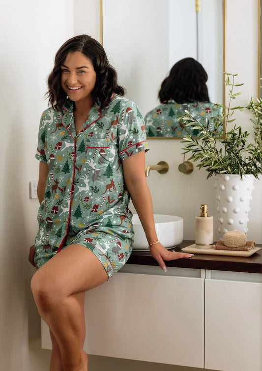 Peggy Road - Women’s Australiana Christmas Button Up Pyjamas