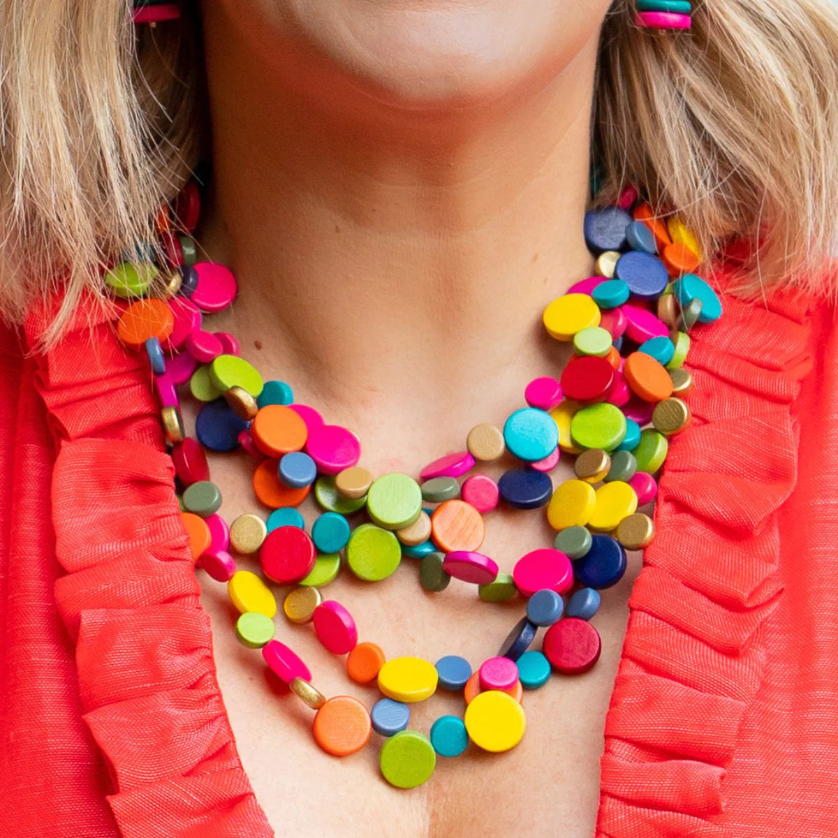 Ruby Olive - Smartie Multi Strand Wood Necklace